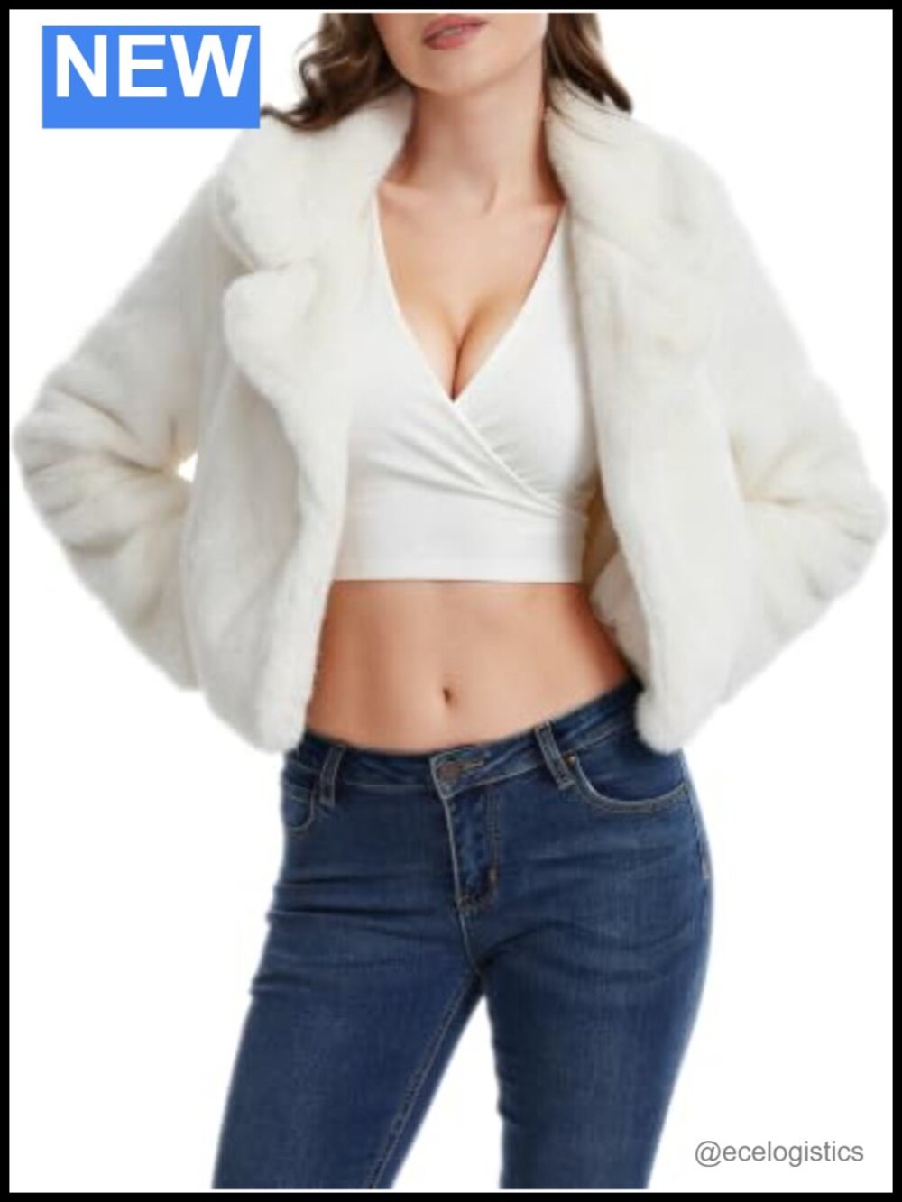 Womens Cropped Faux Fur Jacket Oversized Lapel Collar Coat S-2XL Vegan Fur